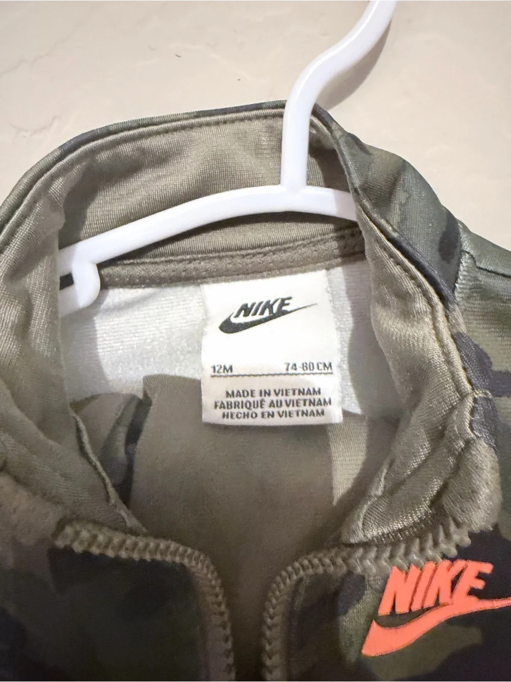 Nike Olive Green Camo Zip Hoodie with Orange Logo - Picture 5 of 6